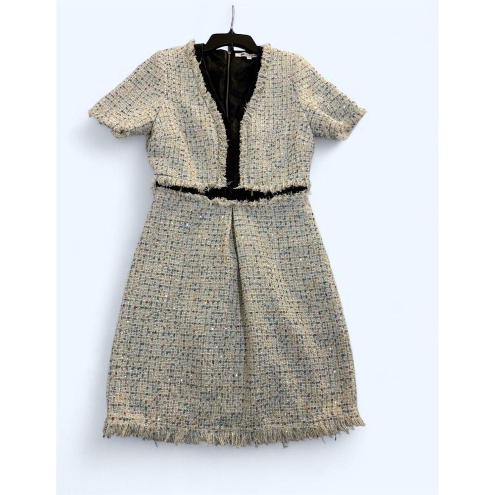 Walter Baker Women's Tweed Fringe Trim Dress Size 8 Multicolor Knee Length